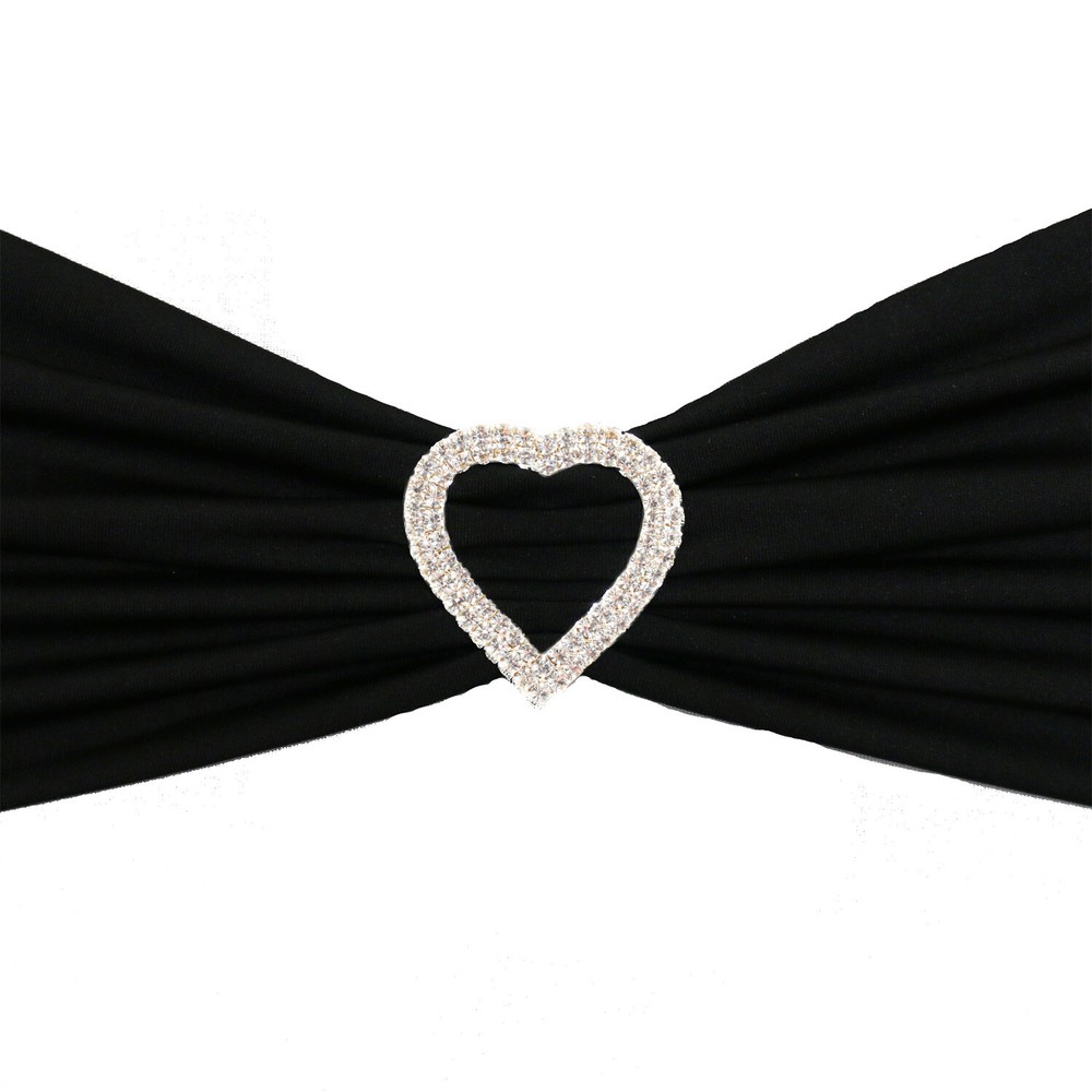 Dazzling and Shining Heart Rhinestone Chair Sash Buckles Silver, Pack of 10