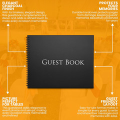 Hardcover Guestbook 1,260 Entries Charcoal 10 X 8 Inches,