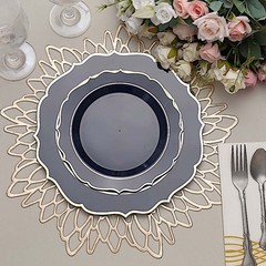 20 NAVY BLUE 8″ Round Plastic Dinner Plates GOLD Scalloped Rim Events Wedding