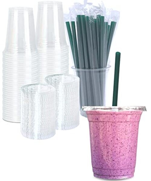 2 oz Clear Plastic Cups with Lids and STRAWS, Disposable Drinking 1 12 oz Cups