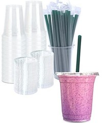 2 oz Clear Plastic Cups with Lids and STRAWS, Disposable Drinking 1 12 oz Cups