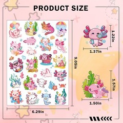 Pink Cute Axolotl Temporary Tattoos – 8 Sheets 200 Pcs Axolotls Birthday Part…