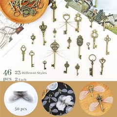 46 PCS Vintage Skeleton Keys Flying Keys Charms with 50 Pairs Dragonfly Wings