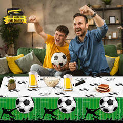 2 Pieces Soccer Party Tablecloth Plastic Soccer Themed Tablecover Disposable Rec