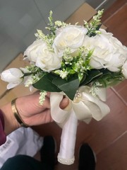 White Silk Rose Bridal Bouquet Handmade Artificial Wedding Flowers Bride Decor