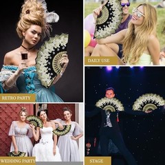 50 Pcs Hand Lace Foldable Fans Bulk for Women with Organza Bag Butterfly Gold