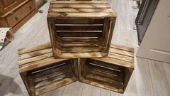 6 x BURNT TOURCHED WOOD VINTAGE WOODEN APPLE FRUIT CRATE RUSTIC OLD BUSHEL BOX