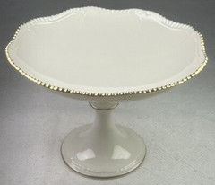 Lenox Cream Compote 24K Gold Beaded Trim 6” Pedestal Cookie Server 8.5” diam