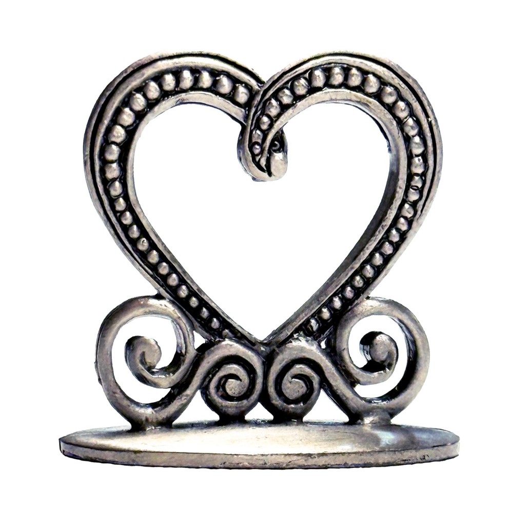 Heart Shaped Aged Pewter Finish Place Card Holders Vintage Romantic Table Decor