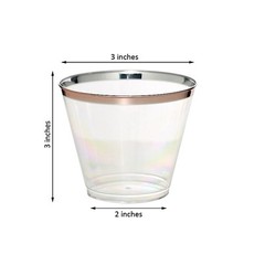 CLEAR ROSE GOLD RIM 10 oz Plastic Cups Disposable Wedding Party Tableware Sale