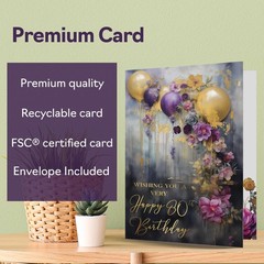 Beautiful Gold 80th Birthday Cards for Women Men – Golden Party Balloons – El…
