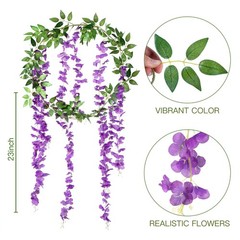 Sggvecsy 6Pcs Wisteria Garland Artificial Flowers Fake 6.2FT, Purple