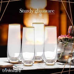 Stemless Champagne Flute Glass Set Of 4 With Gold Rim And Base – Mimosa Glass