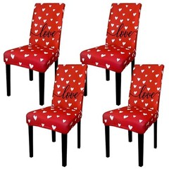 4Pcs Valentine’s Day Chair Covers Sweet Love Heart Dining Chair Slipcovers Red