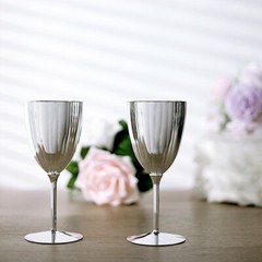 Silver Metallic Plastic 8 oz Wine Glasses Disposable Party Events Wedding Bar