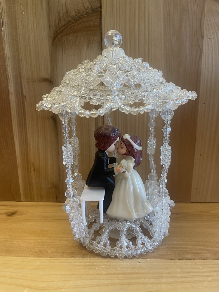 Vintage Handmade Beaded Gazebo WiltonKissing Bride And Groom Wedding Cake Top