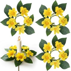 PCS Spring Daisy Taper Candle Rings Wreaths 1.38″ Mini Spring Summer 4 Yellow