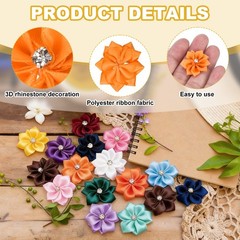 100Pcs Ribbon Flowers 1.2″ Fabric Flowers with Rhinestones Orange