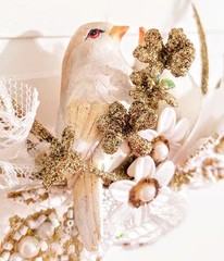 Vtg MCM Wedding Cake Topper Decor Birds Love Heart Glitter Pearl Beads Feather