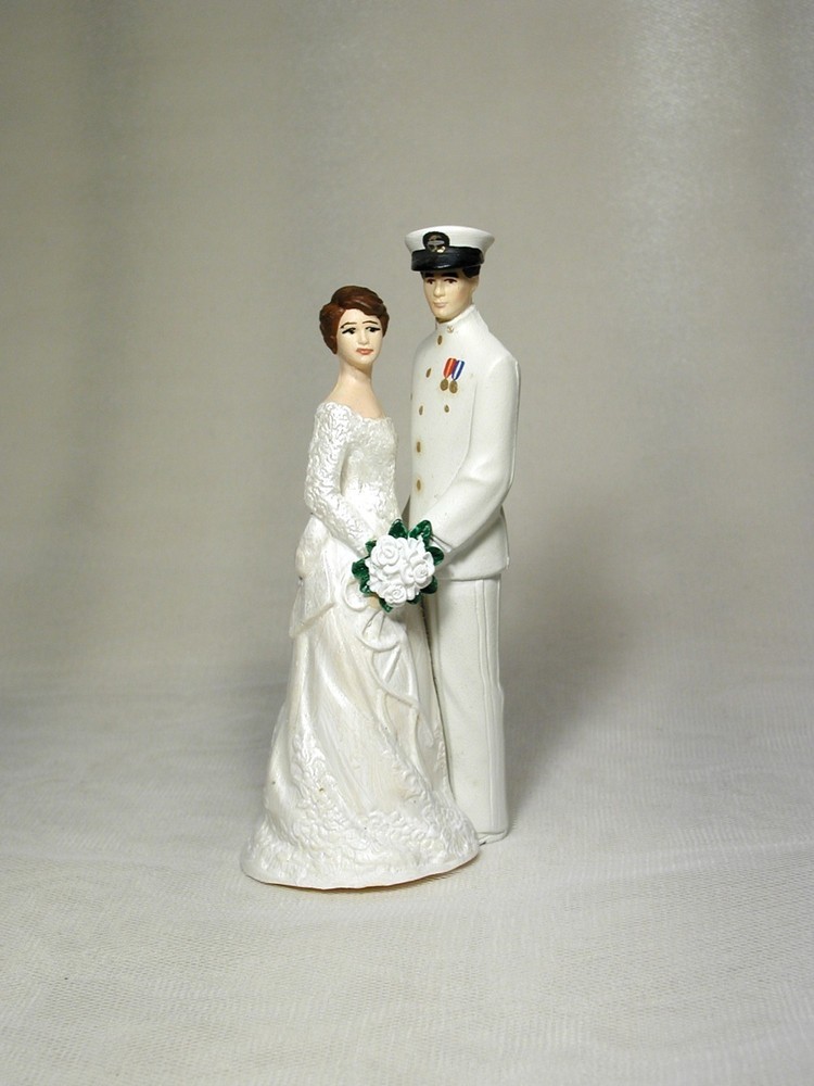 Navy Officer Whites Military Groom and Bride wedding cake topper top OD140
