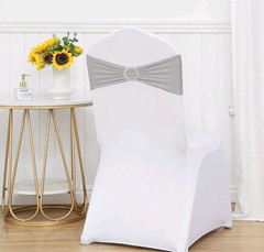 20 Grey Spandex Stretch Chair Sashes Bows with Slider Buckle Wedding Open Box