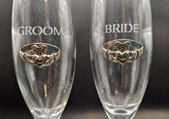 Bride and Groom Wedding Claddagh Champagne Flutes Robert Emmet Co Twisted Stem