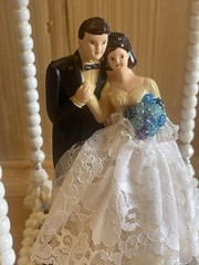 Hand Beaded Vintage Wedding Cake Topper Wilton Bride And Groom White Blue