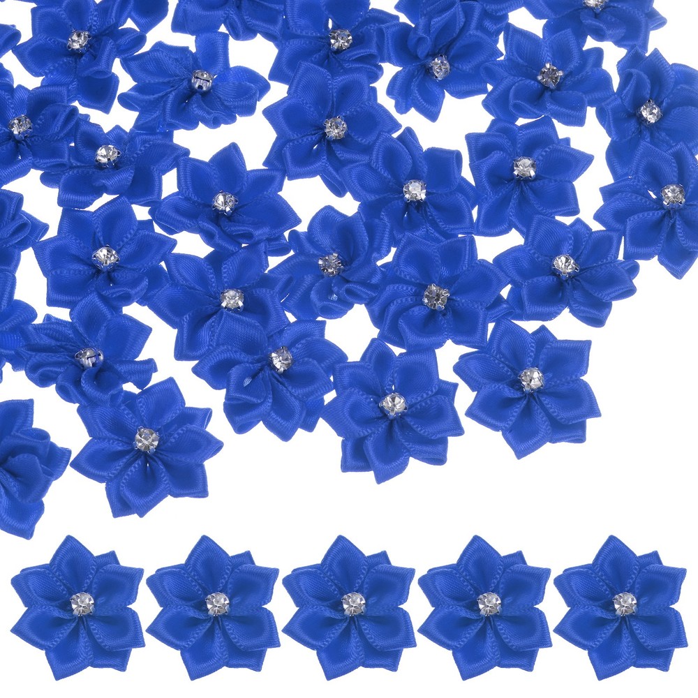 150-pack Satin Ribbon Flowers, 1.2 Inch Fabric Flowers for Crafts[Sapphire Blue]