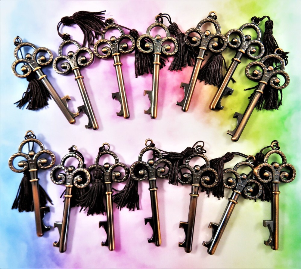 Wedding Favor Skeleton Key Bottle Openers Antique Copper Finish New Lot Of 14