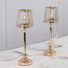 2 GOLD CLEAR 15″ Metal Votive CANDLE HOLDERS Crystal Glass Lamp Shade Events