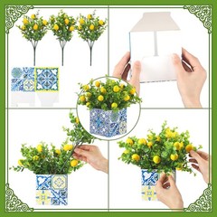 Blue Tile Lemon Centerpiece Decor – Amalfi Coast Style Box with Artificial Lemon