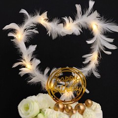 Warm White Real Feathers Adjustable CAKE TOPPER LED Lights Party Supplies