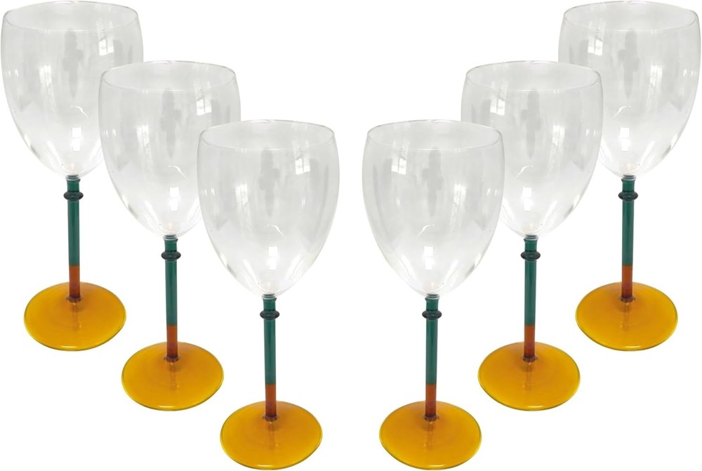 Gusto Buono 11.8oz Borosilicate Wine Glasses Set of 6 Amber Sea Green Stem