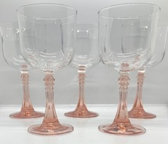 (5) Cristal D’Arques “Durand» Blush Pink Stemware 8oz Wine Glasses