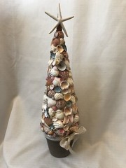 SEASHELL Topiary Tree Starfish Pink Beach CLAY POT Centerpiece Shore Ocean 18″