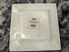 40 White 8″ Square Plastic Appetizer Plates Designer Party Tableware NEW