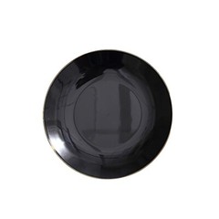 BLACK 10 Glossy 8″ Round Plastic Salad PLATES Gold Rim Party Events Decorations