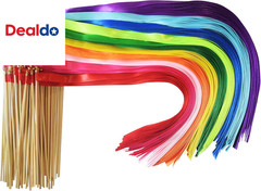100 Pieces Multi-Color Ribbon Wands Streamers Sticks with Gold Bell, Chromatic S