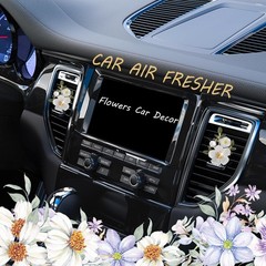ORIESSE Flower Car Accessories,2pcs 1 Count (Pack of 2), White,Green,Gold