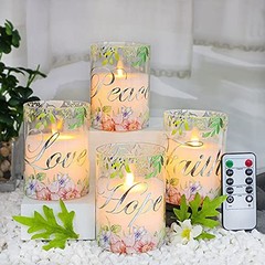 Pink Flameless Pillar Candles, Glass Led Candles Battery Floral & Terms
