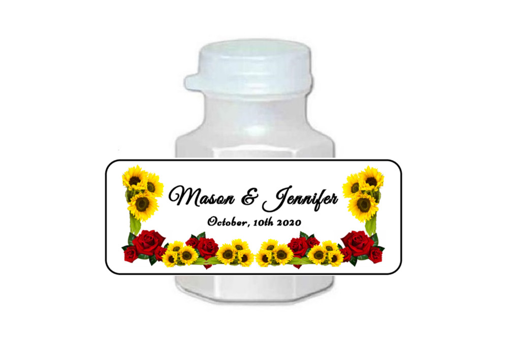 30 wedding favor mini bubble labels stickers personalized roses and sunflowers