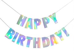 Pre-Strung Happy Birthday Sign – NO DIY – Holographic Hanging Banner Iridesce…