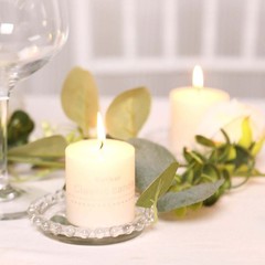 6 Clear Glass Pillar Candle Holder Plates Beaded Rims Party Events Supplies