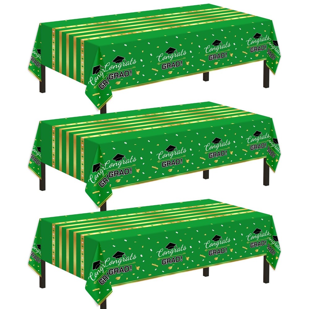 Childom 3 Pack Graduation Tablecloth,Graduation Decorations 54″ x 108″, Green
