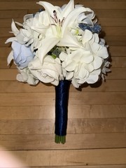 Lot Of 3 Sink Floral Bouquets Bride Groom Maid Of Honor Flower Girl Blue & White