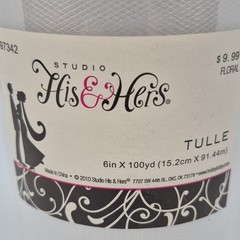 Studio His & Hers White Tulle Roll 6 in x 100 yd Wedding Solid/Plain