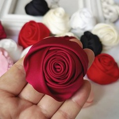 5pcs Satin Ribbon Rose Flowers DIY Wedding Bridal Bouquet Dress Decor