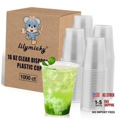 1000 PACK 16 oz Clear Plastic Cups, Cold Disposable Party 16 OZ-1000ct