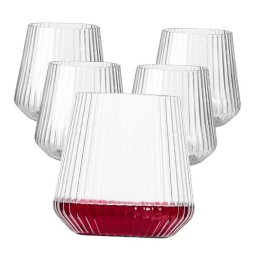 Lueumxc 40 Pack Plastic Ribbed Wine Glasses, 14Oz Origami 14oz-clear-40pack
