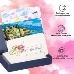 PATIKIL 60 Pcs 100% Cotton Watercolor Postcards 4×6 Inch Water Coloring white